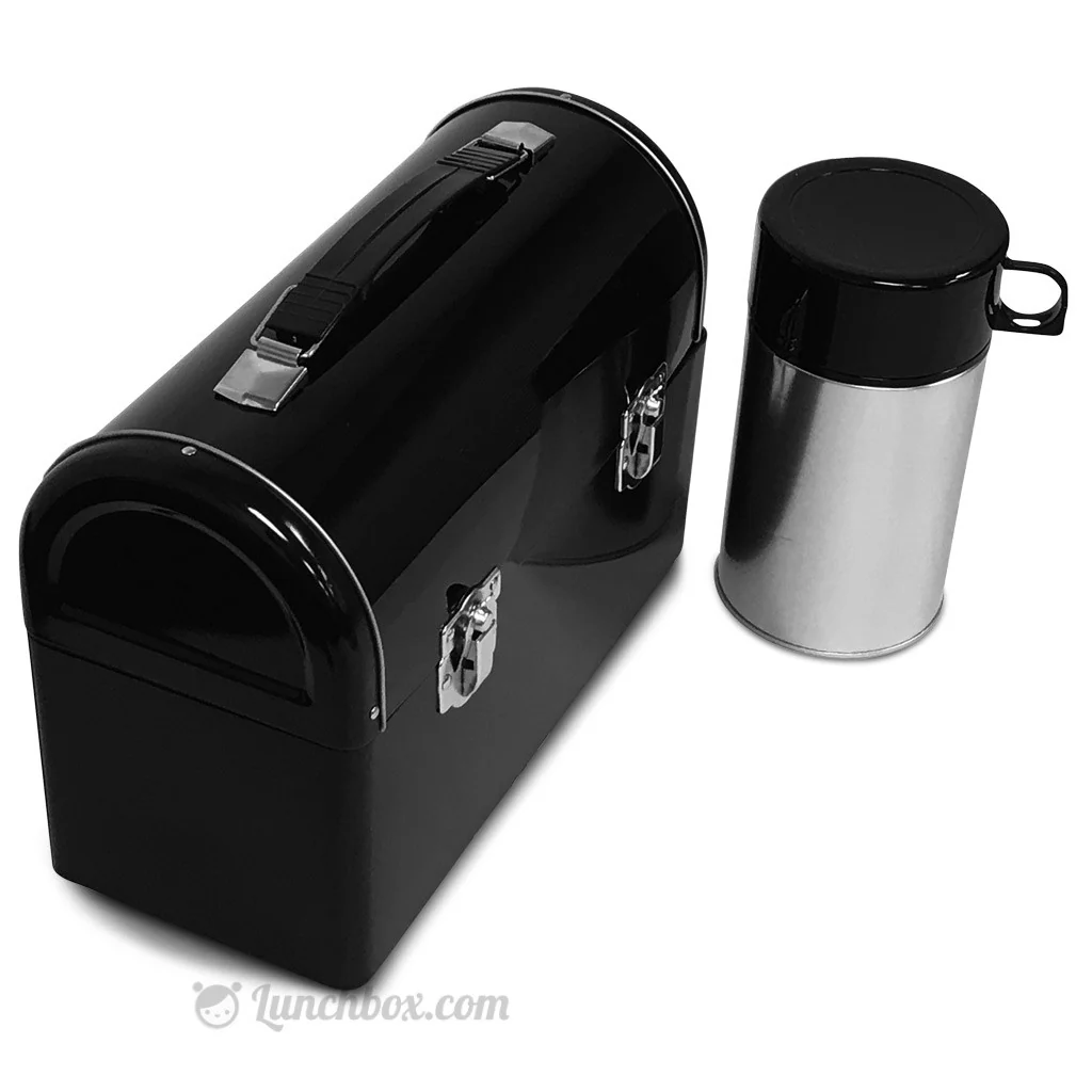 Plain Dome Lunch Box with Insulated Bottle - Black - Image 5