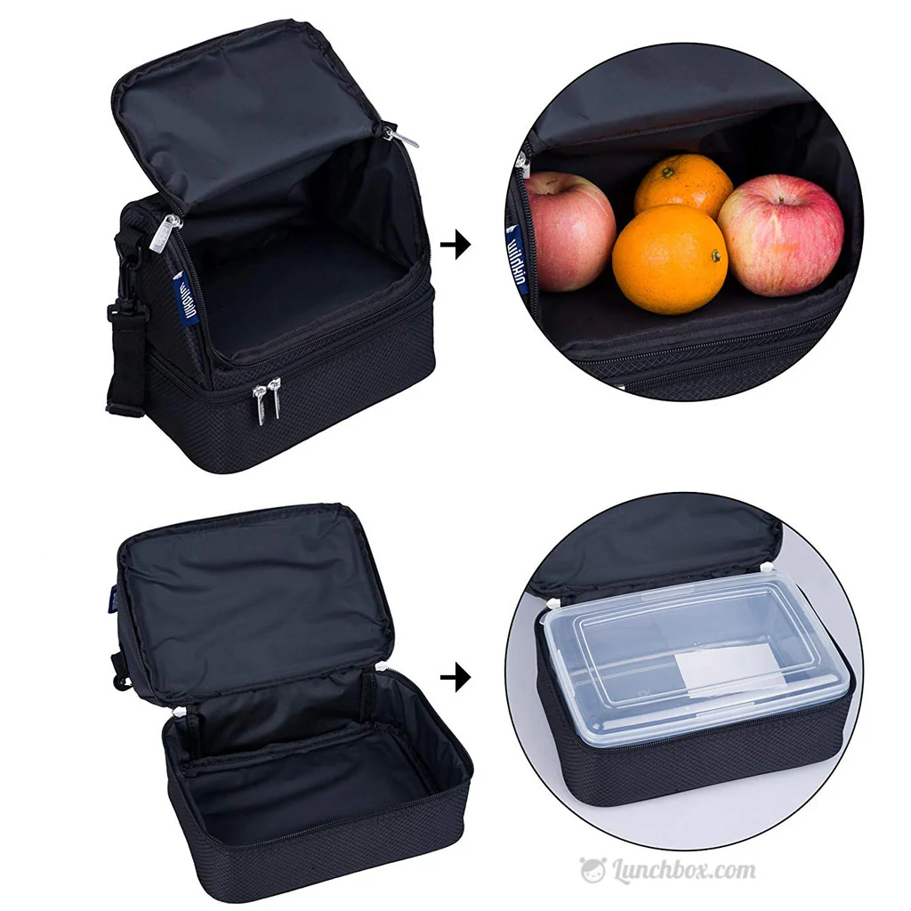 Double Decker Lunch Box - Diamond Weave Black - Image 3
