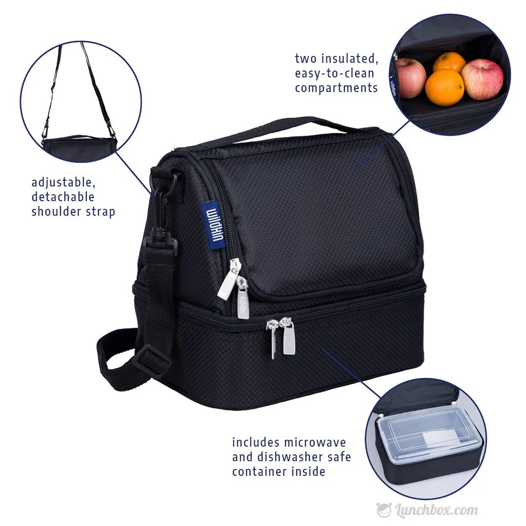 Double Decker Lunch Box - Diamond Weave Black - Image 4